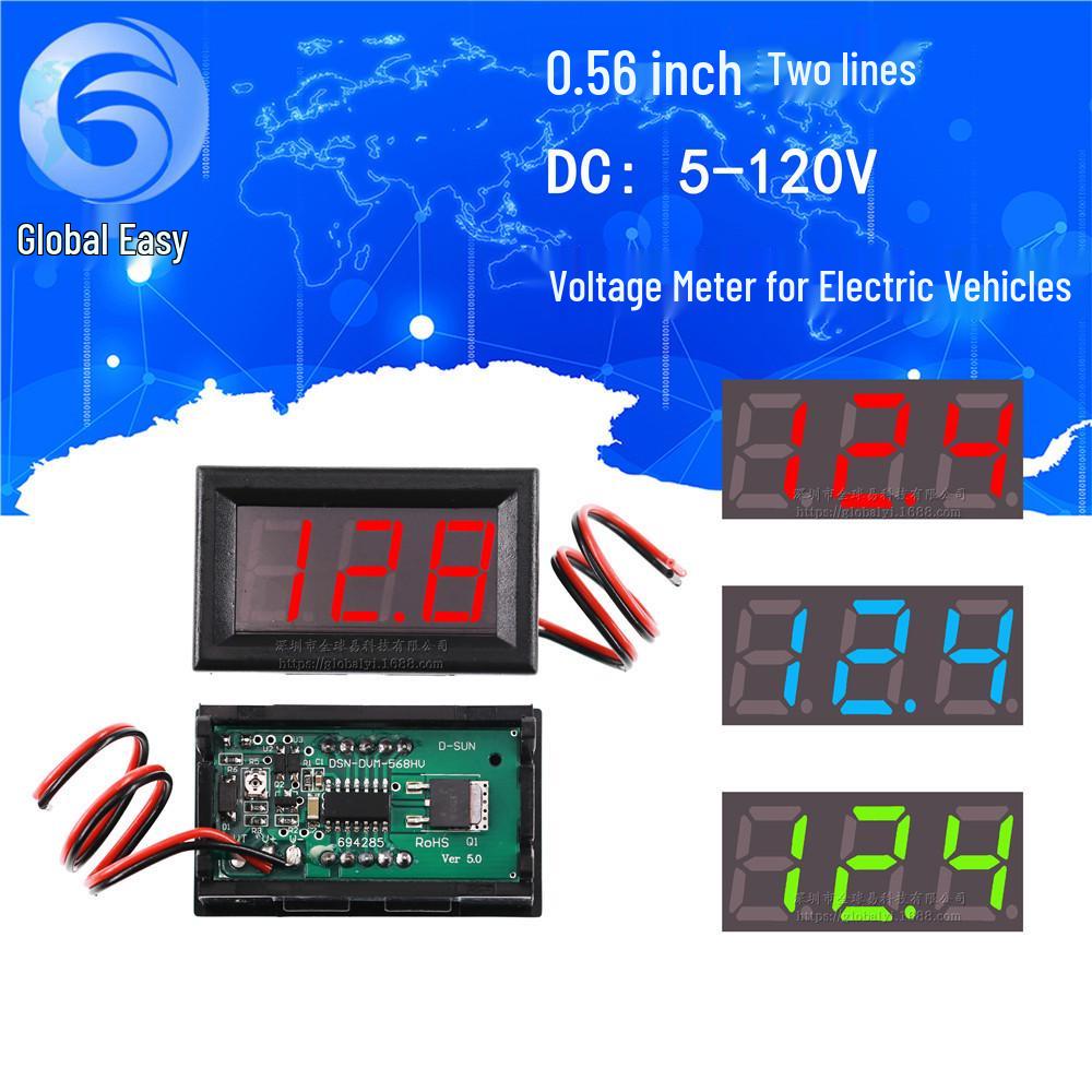 

Two-wire Electric Vehicle Voltage Meter: Digital Display for 5V-120V (Compatible with 36V/48V/60V/72V/84V/96V). червоний