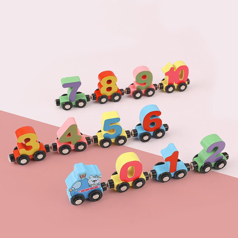 Wooden Train Truck Set Wood Magnetic Train Toys Numbers Car Kids Children Early Educational Learning Toy Gift