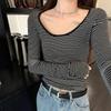 Womens Slim Fit Long Sleeve T Shirt Casual Striped Color Block Top Basic Crew Neck Fall