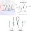 Sparkling Blue Zircon Hoop Earrings Pave U Shape Star Devil Eyes Circle S925 Drop Earring Fit Original Party Jewelry