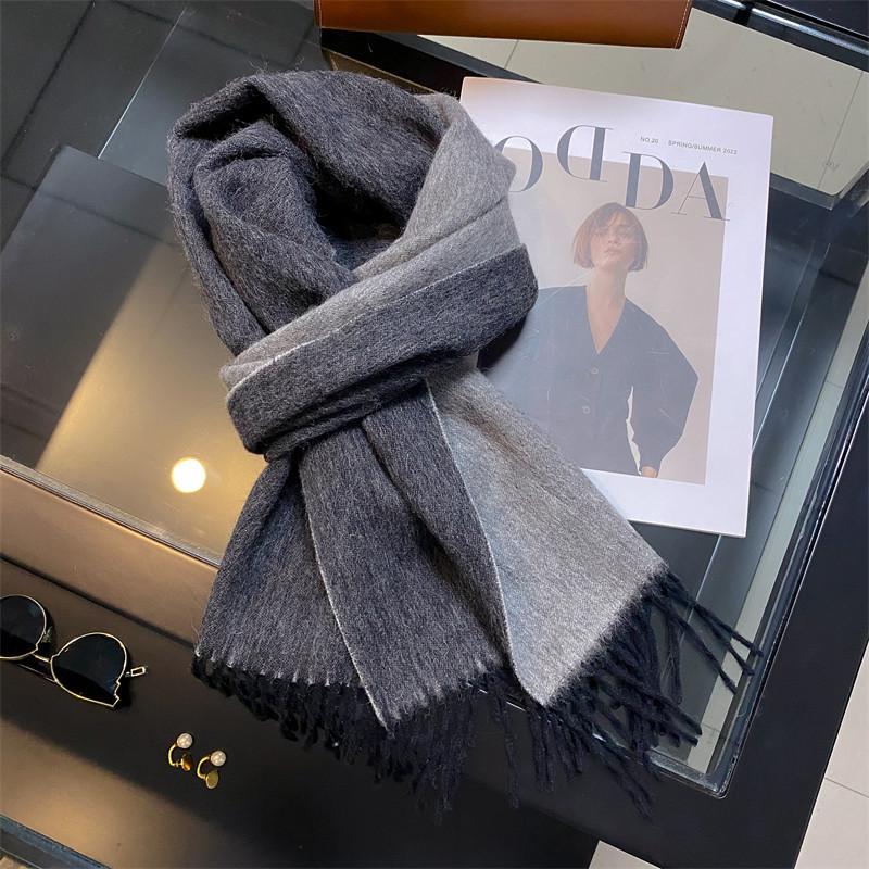 Autumn and winter new thickened soft warm scarf women's 100 wool double-sided solid color fringed scarf