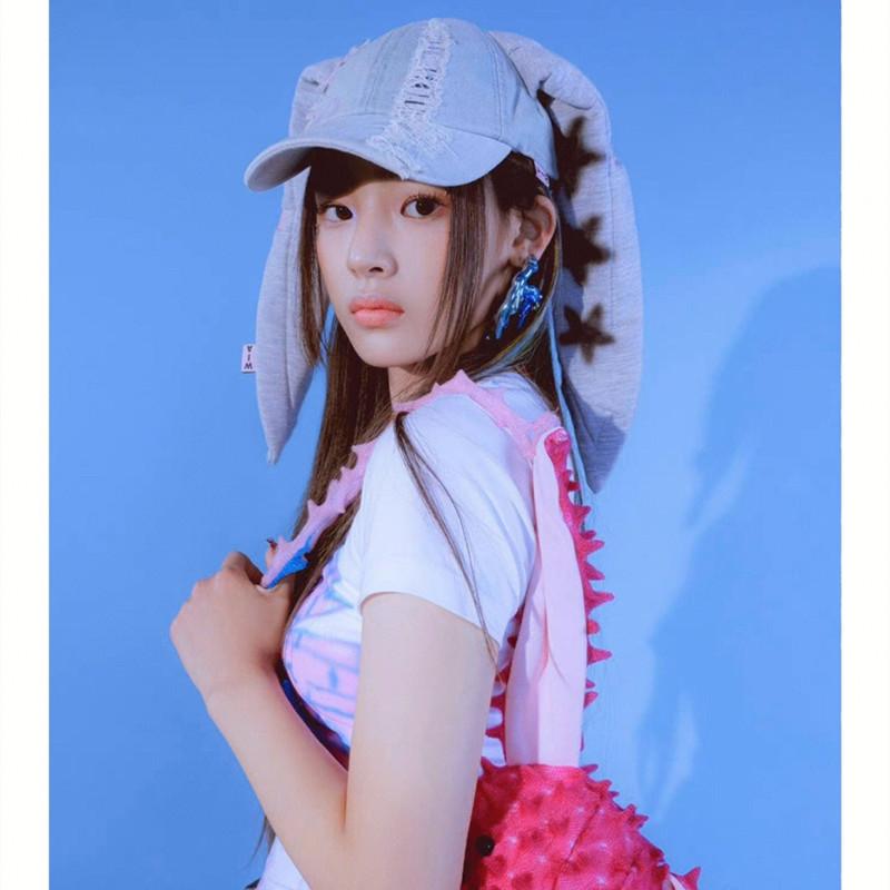 Newjeans Inspired Denim Baseball Cap With Handpainted Graffiti For Street Style And Sun Protection