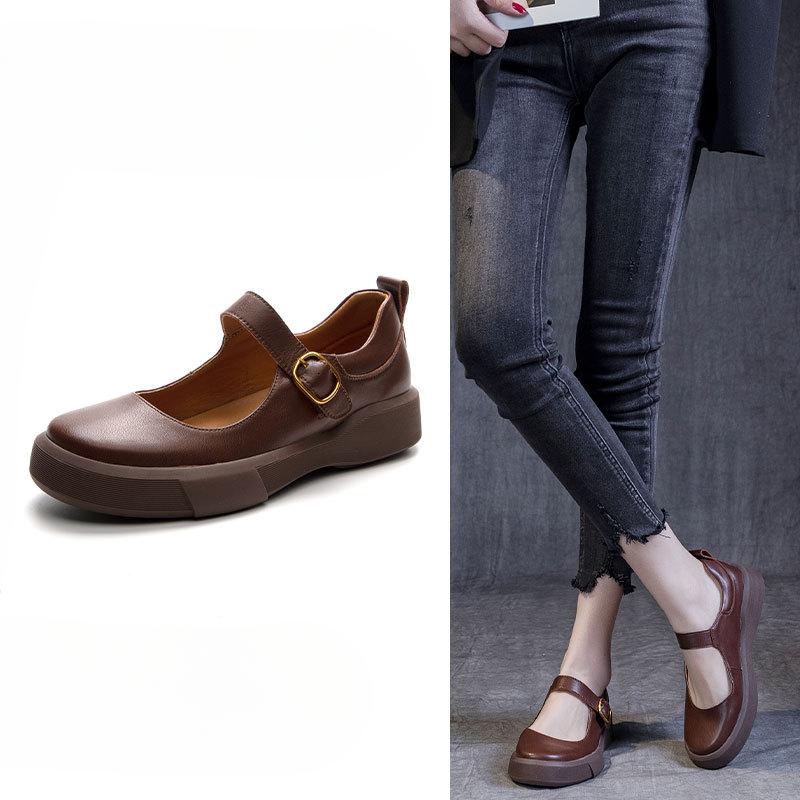 New Women's Shoes Soft-soled Retro Casual Flat One-shoulder Buckle Single Shoes