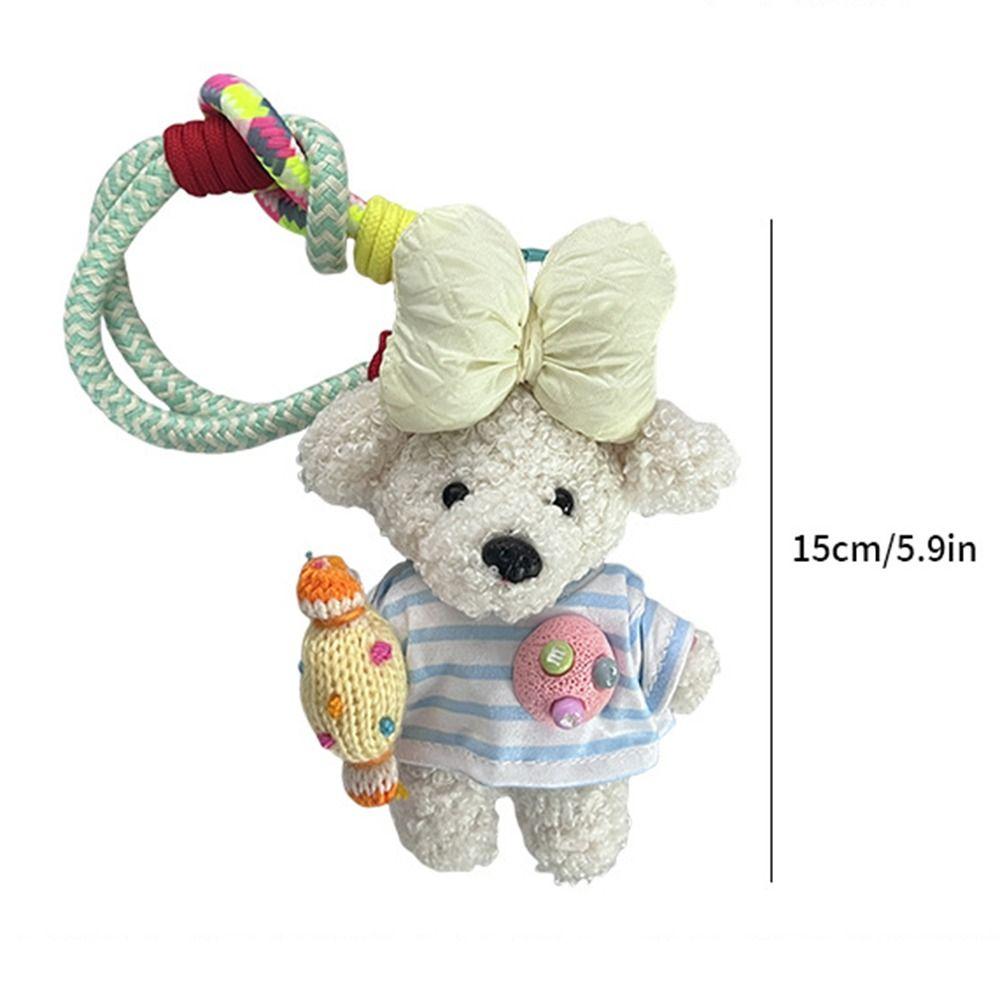 Cute Cartoon Cartoon Dopamine Dog Keychain Striped Top Car Key Ring New Bag Charm  Small Gifts