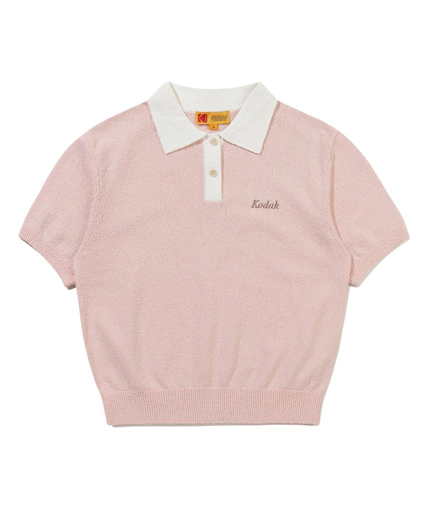 KODAK Collar Contrast Boucle Short Sleeve Knit Women'S Pink