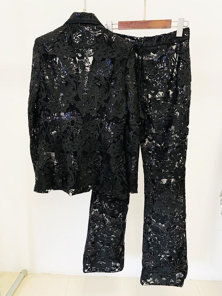 Completo e Pantaloni in Rete Ricamata con Paillettes di Alta Gamma - Collezione Primavera Inizio 2026