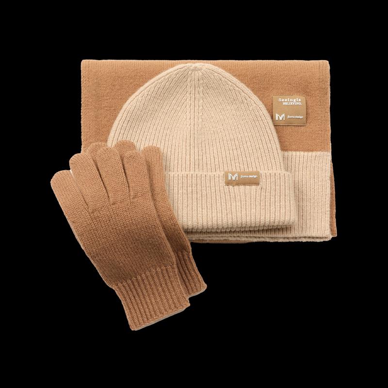 JIUMU Women's Pure Wool Scarf, Hat & Gloves 3-Piece Gift Set