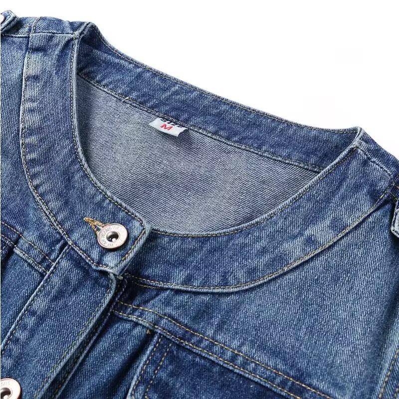 Women's Jacket Round Neck Casual Short Tops Plus Size Denim Jacket