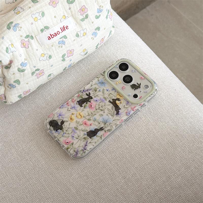 

Spring Flowers & Cute Black Cat Hand Strap for iPhone 17/16 Pro Max/15 Case Apple 17 Pro Max