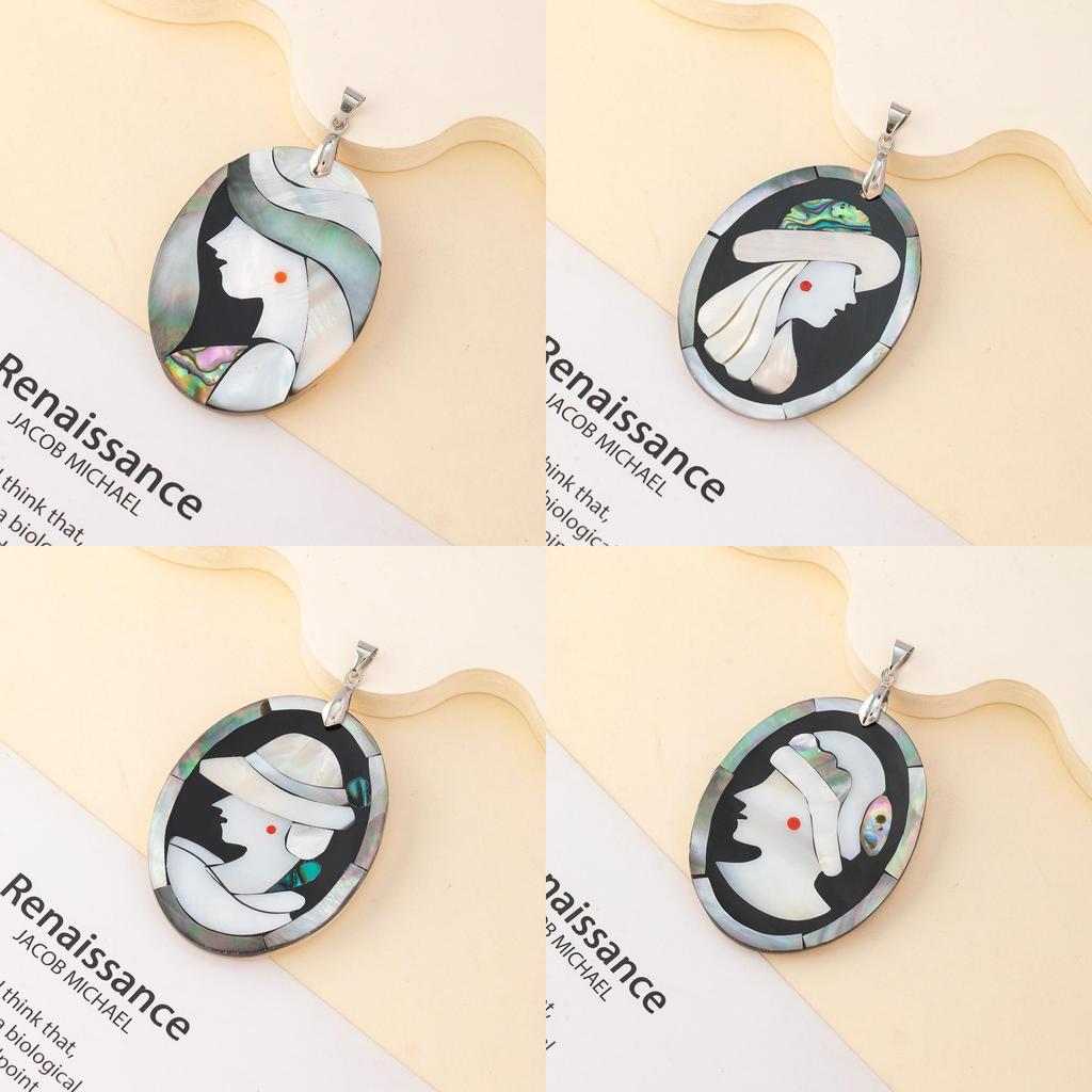 Handcrafted Shell Pendant With Geometric Angel Cartoon Design For Summer Fashion Enthusiasts