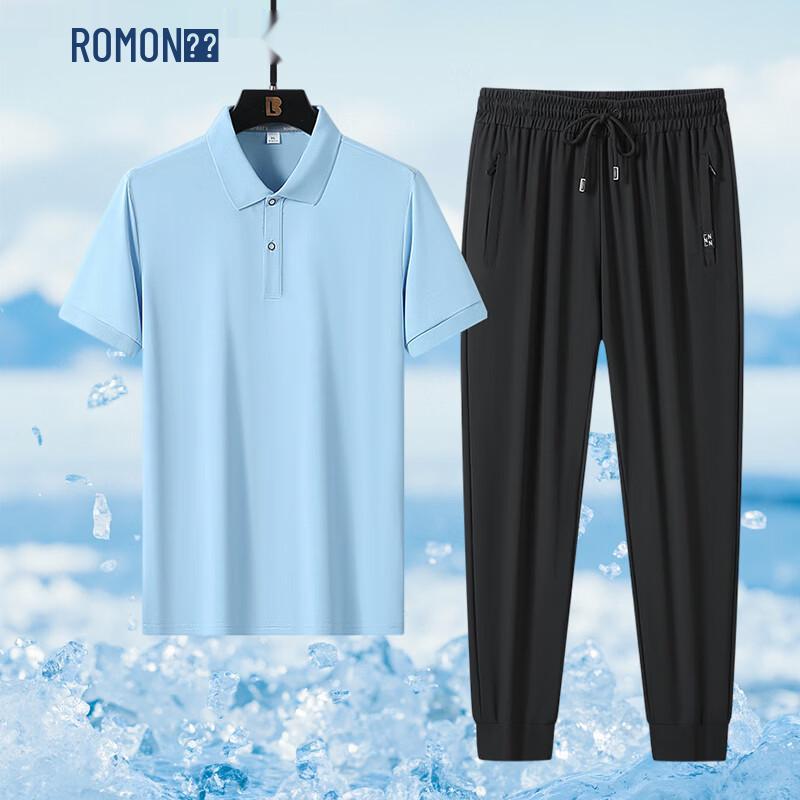 ROMON Men s 2026 Summer Business Casual Short Sleeve Two-Piece Set 2XL