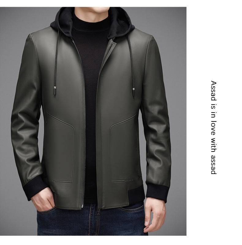 Men's Versatile Hooded Leather Jacket - Plus Velvet, Thickened Sheepskin, Warm Casual Dad Style Outerwear for All Ages