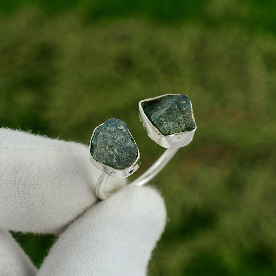 Pentagon Neon Apatite Rough Stone 925 Sterling Silver New Solitaire Ring Jewelry Adjustable