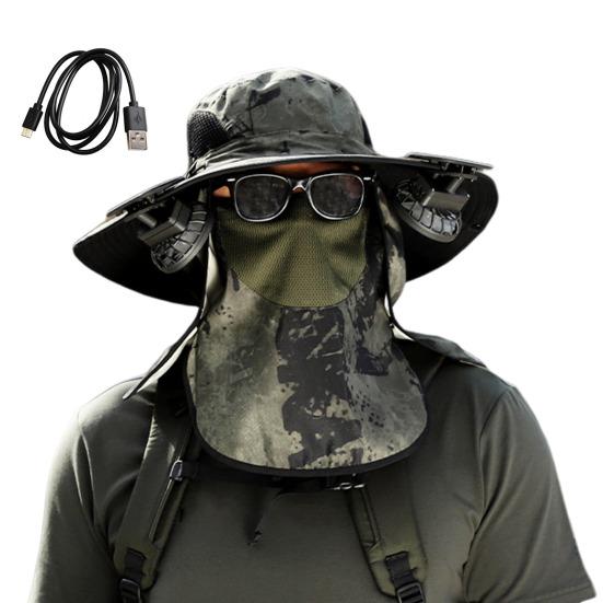 Solar-Ventilator-Hut mit Nackenklappe, LSF 50+, UV-Schutz, Hut mit 2 Solar-Ventilatoren, atmungsaktiv, für Herren, Sommer, Outdoor-Aktivitäten, Angeln, breite Krempe