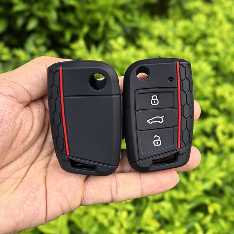 Car Silicone Key Case Cover for VW Volkswagen Golf 7 MK7 Tiguan MK2 T-roc T-cross Skoda Octavia Kodiaq Karoq Seat Ateca Leon Fob