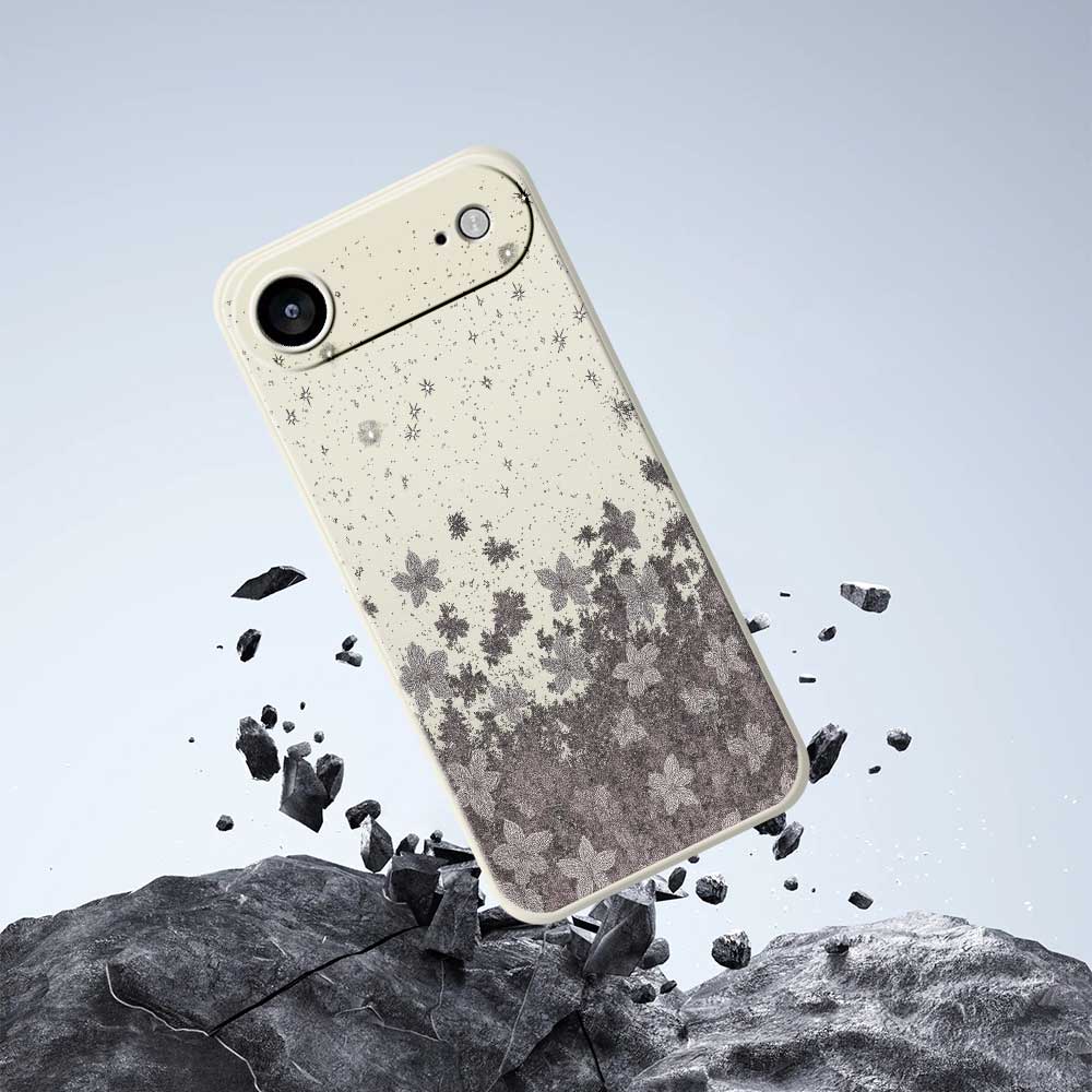 For iPhone 17 Air Case Grey Flowers Pattern Printing Straight Edge TPU Phone Back Cover