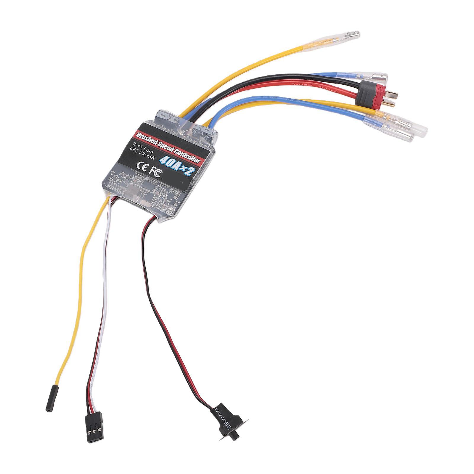 Dubbele Richting Tweerichtings Geborstelde ESC 6-15V 40Ax2 Gemengde Controle RC Elektronische Snelheidsregelaar voor Metalen Tanks Speedboten gray