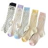 Women's Spring and Summer Thin Mid-calf Socks with Bow Polka Dot Lace White Lolita