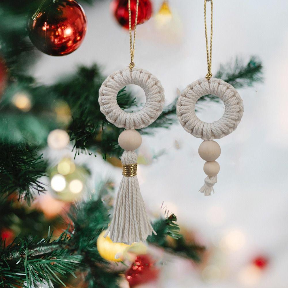 2pcs Woven Christmas Wreaths Pendant Cotton Rope Christmas Tree Ornaments Boho   New Year