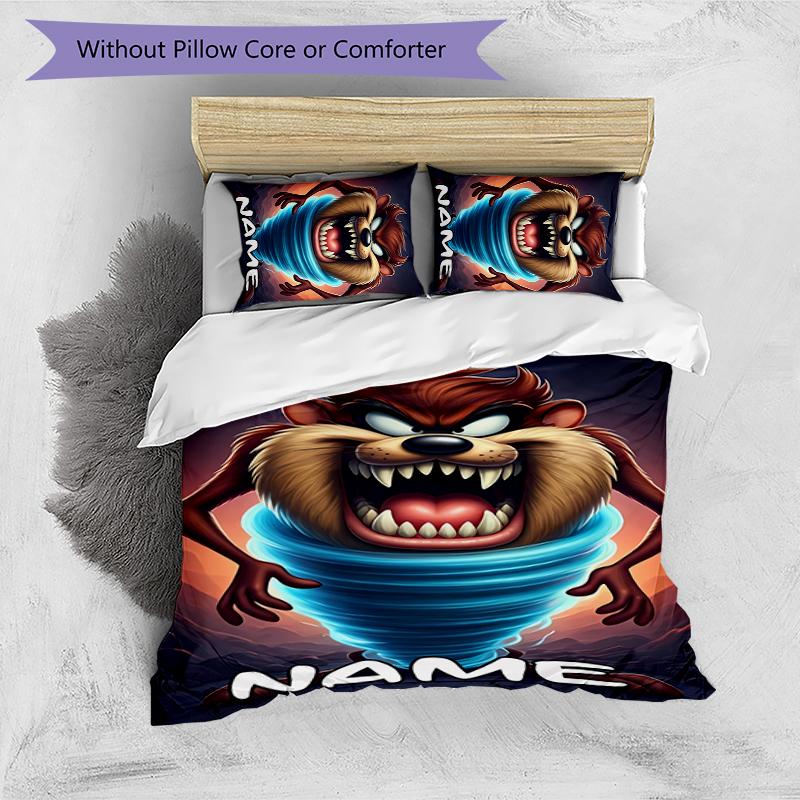 3pcs Custom Name Taz-Mania Bedding Set Duvet Cover Closure Includes 1 Duvet Cover & 2 Pillowcases for All Seasons Bedroom Decor