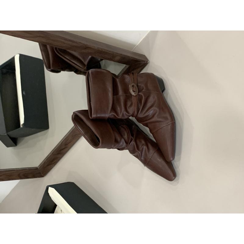 

High version 2025 new retro niche pointed design pointed boots short boots flat bottom medium boots women 39 темно-коричневого
