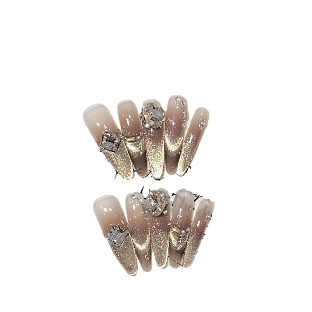 Handmade Golden Flash French Cat Eye Pearl Small Diamond Dusk Removable Wearable Armor