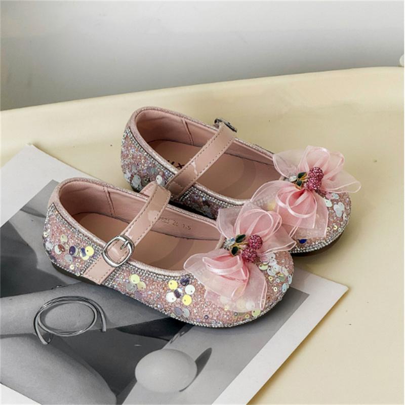 

New Spring Children Shoes Leather Bow Bling Bling Kids Princess Shoes Soft Sole Outdoor Fashion Girls Single Shoes EU23-33 23