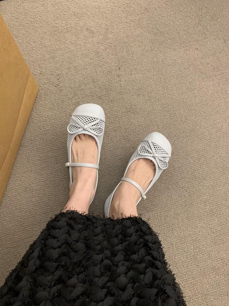 French flat Mary Jane single shoes women's shoes 2025 new summer temperament evening breeze breathable bow sandals