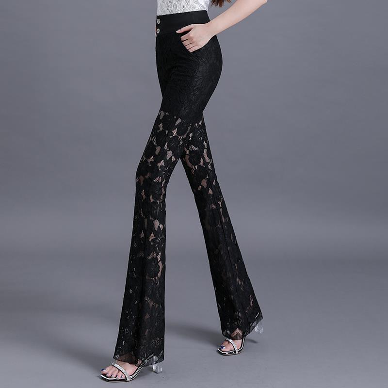 Women's High-Waisted Lace Wide-Leg Pants - Summer Bell Bottom Style