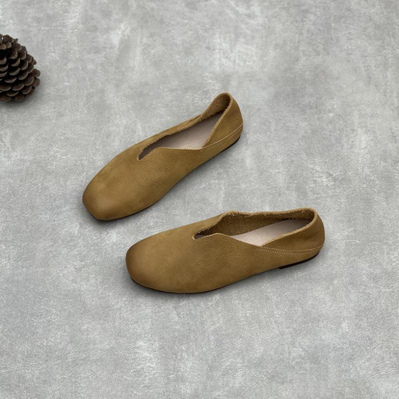 Johnature Handmade Genuine Leather Soft Soled Loafers Casual Soft Cowhide Flat Women's Slip-on Shoes