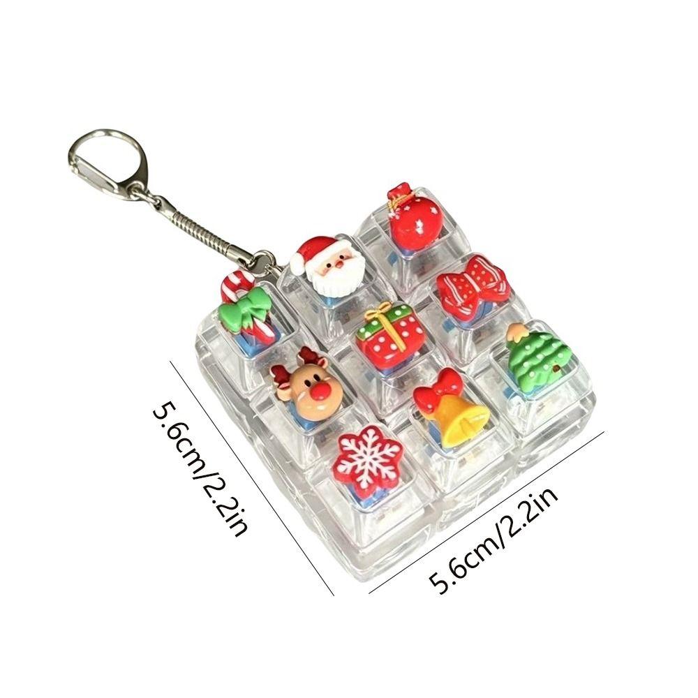 Christmas Tree Square Fidget Keychain 9-Key Button Decompression Toy Kids Bag Pendant