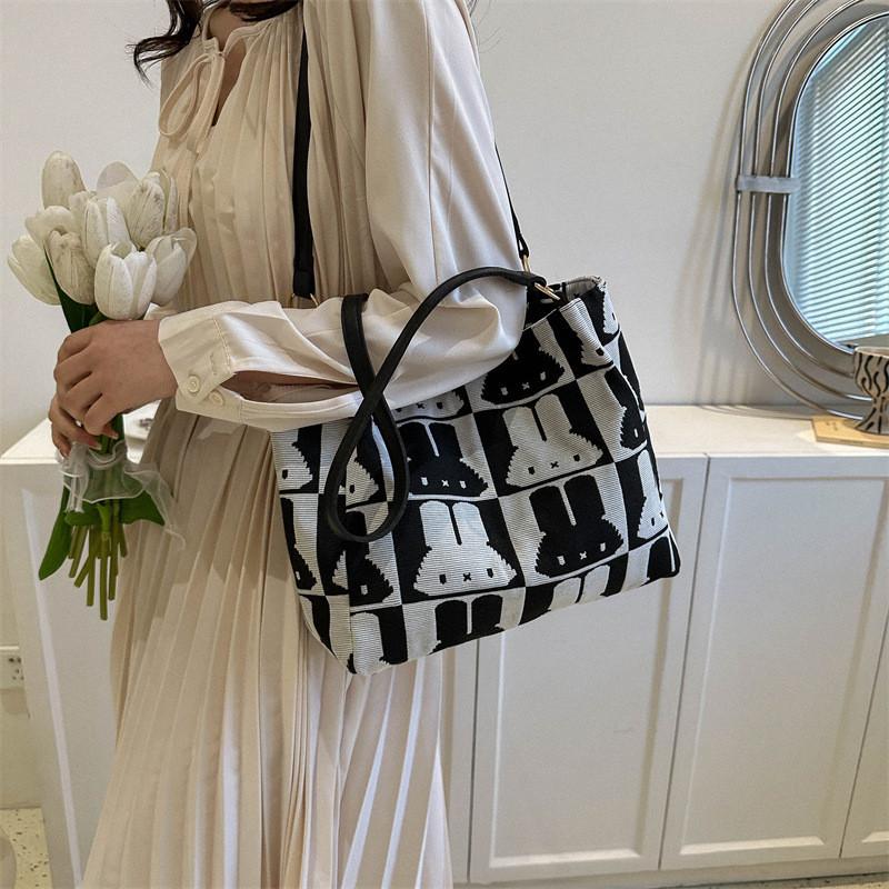 Urban Chic Canvas Tote Bag For Women With Large Capacity And Cartoon Print Design