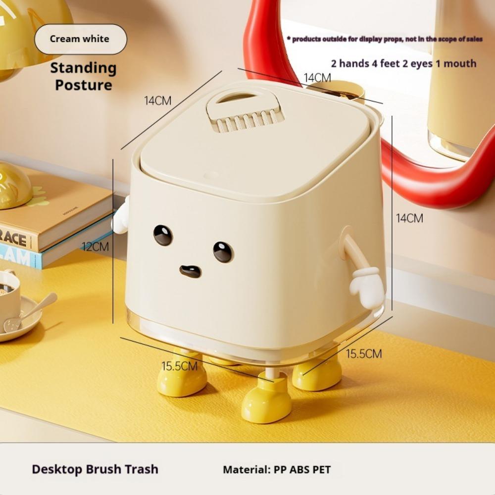 Desktop Mini Trash Can Press To Open The Cover Plastic Trash Can Household Living Room Bedroom Rubbish Storage Bucket