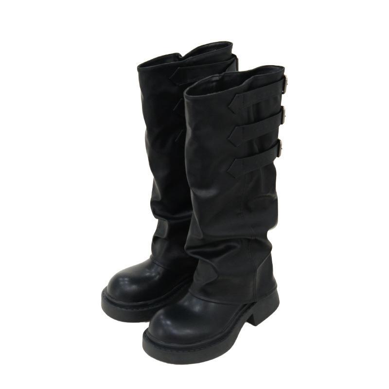 Thick-soled Trouser Boots Retro Knight Boots Women's 2025 Autumn and Winter New Versatile and Thin Brown Stacking Boots