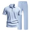 European Men's Casual Linen Short-Sleeve Shirt & Long Pants Set - Breathable Cotton Blend Two-Piece