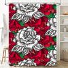 Vintage Red White Rose Print Shower Curtain Romantic Bath Decor for Girls Waterproof Fabric Quick-Dry Polyester Ideal Gift (60x7