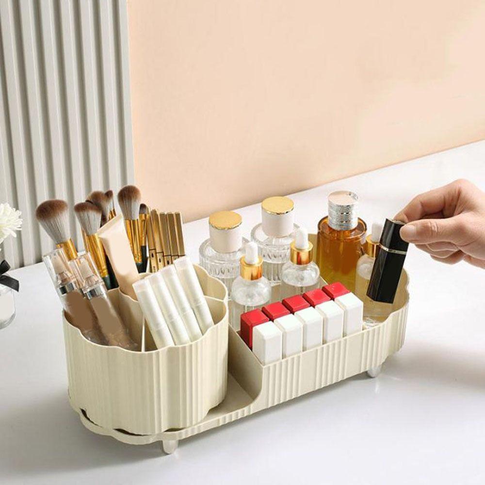 Plastic Cosmetic Storage Box 360° Rotating Large Capacity Makeup Brushes Holder Anti-slip Space Saving Makeup Organizer Desktop