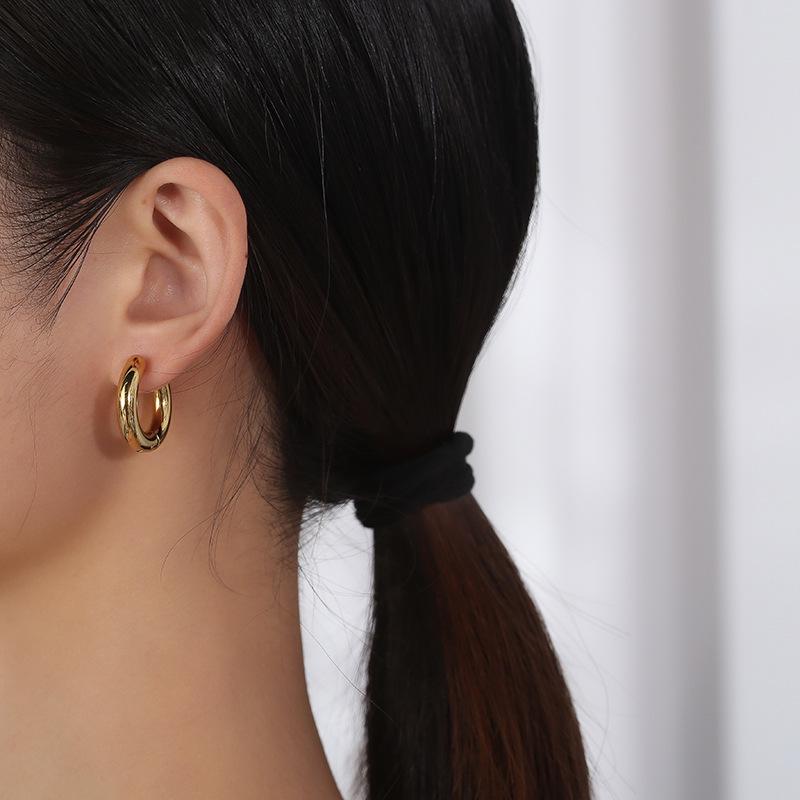 Chic French-Inspired Stainless Steel Round Earrings: Exquisite Niche Design