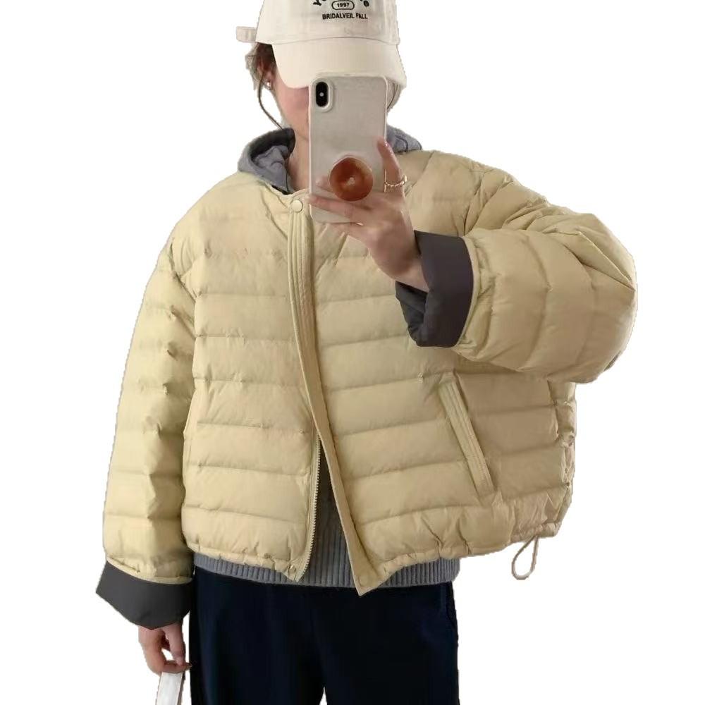 Autumn and winter light women's European down jacket small short loose round neck thin white duck down jacket