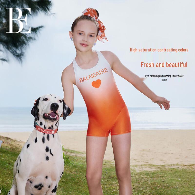 BALNEAIRE 2026 Little Red Heart Kids Gradient One-Piece Swimsuit 130