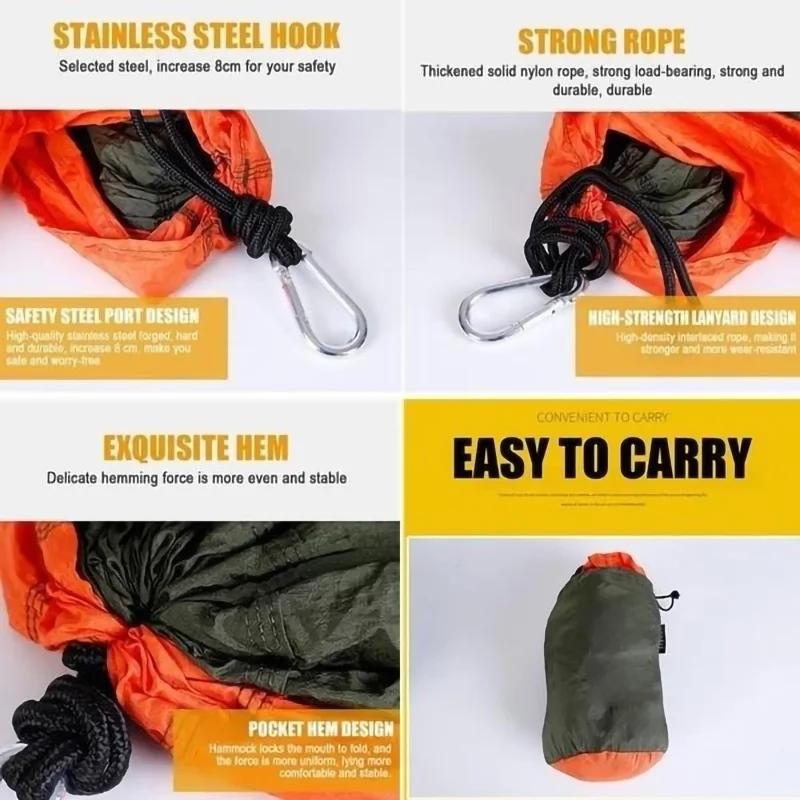 New Single Person Portable Outdoor Camping Hammock With Nylon Color Matching Hammock High Strength Parachute Fabric Hanging Bed