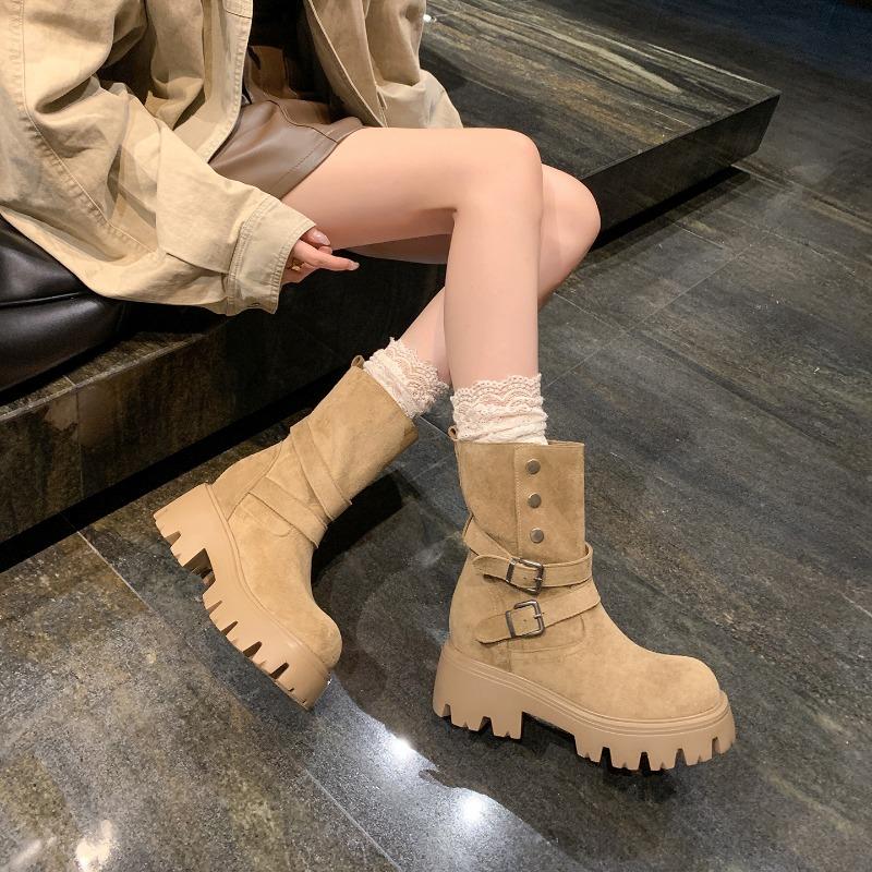 Height increase cm~ two wear medium tube short boots women's new autumn and winter small looking thin Maillard Martin boots