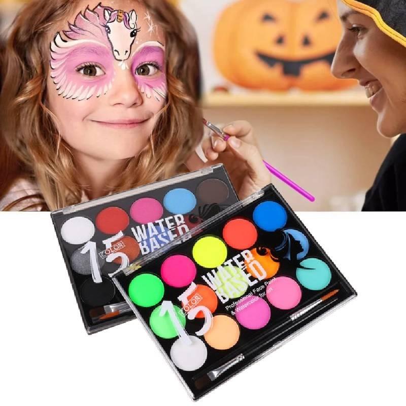 Vibrant 15 Color Face Paint Set For Kids Water-soluble Halloween Party Fun