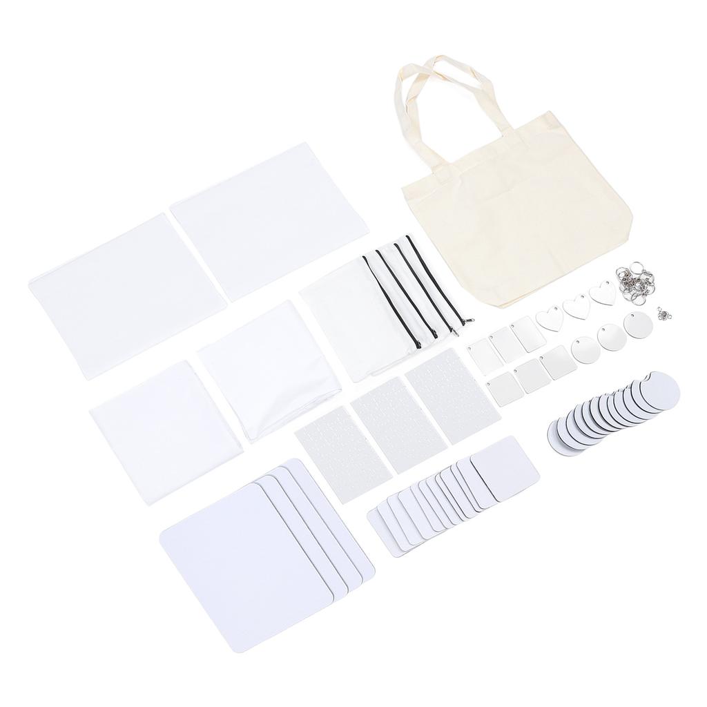 77PCS Sublimation Blank Set Heat Transfer Print Keychain Blanks for Makeup Bag Pillow Cover Mouse Pa