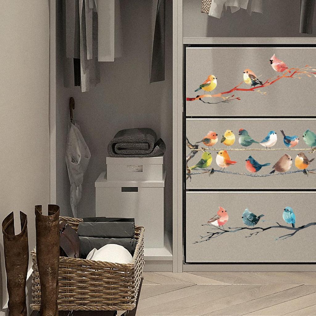 GLOBLELAND 3Pcs Branches and Birds Furniture Transfer 6x12inch Flowers and Plants Rub on Transfer Self-Adhesive Wall Art Decals for Bedroom Living