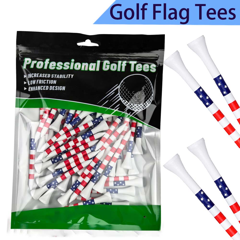 50Pcs Golf Tee 3-1/4 and 2-3/4 inch Durable Bamboo American Flag Designed Golf Training Accessorie