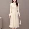 Long Knitted Dress for Women Autumn Solid-color Sweater Dress Imitating Mink Fur Cinched Waist and Trendy Solid-color Long-sleeved Knitted Sweater