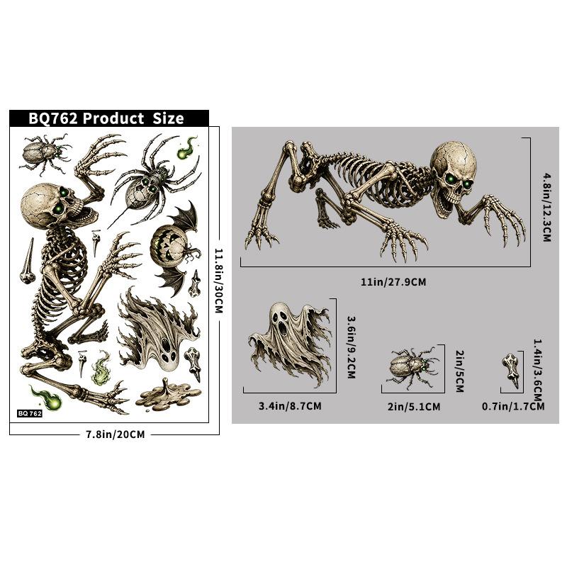 Halloween Stickers Skull Glass Stickers Halloween Party Supplies Horror Vibe Static Stickers