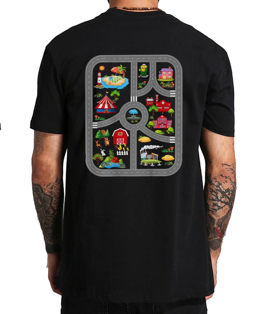 Děti si hrají s autíčky a vláčkem na tátových zádech Tričko Retro hry Dárek pro otce Grafické tričko Topy EU velikost 100% bavlna Unisex Měkké tričko