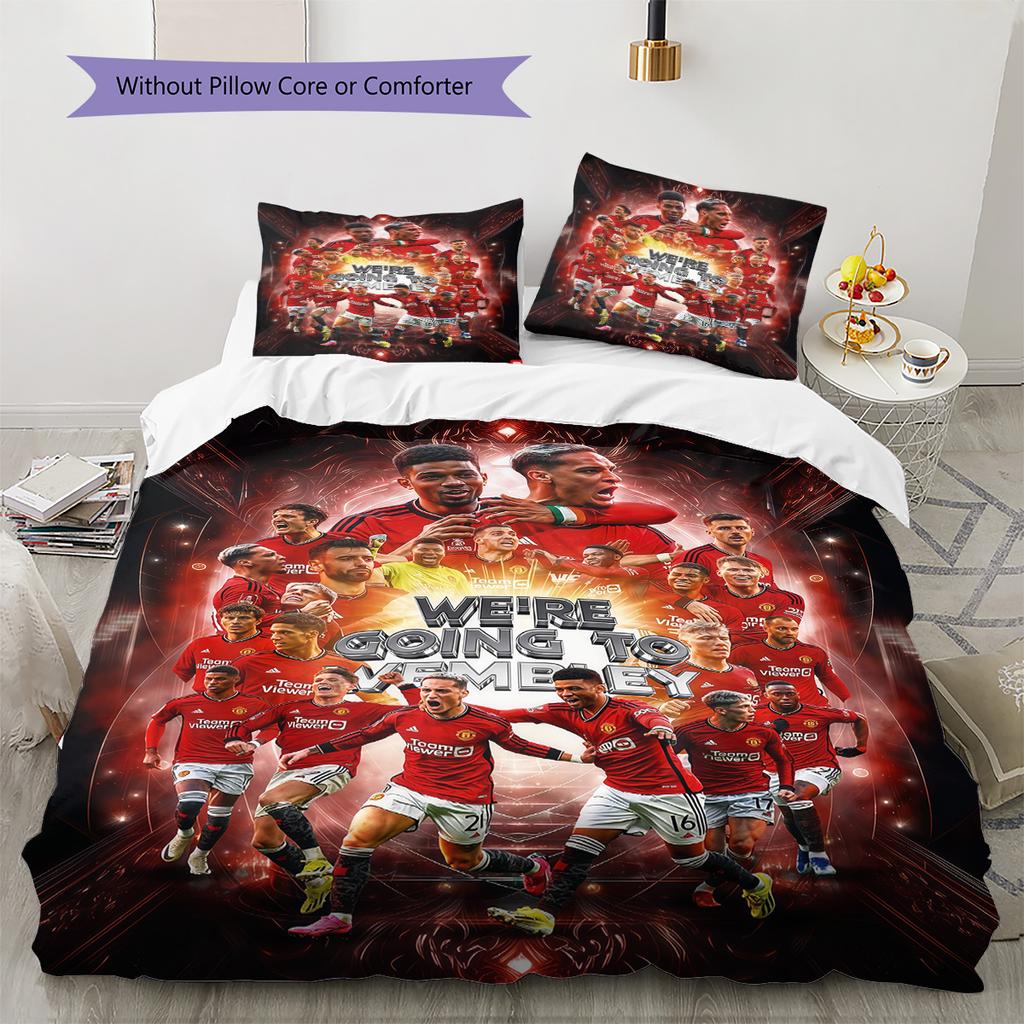 Man Utd Pattern Bedding Quilt Set Quilt Cover Pillowcase Home Decoration Birthday Gift (1 * Duvet Cover + 2 * Pillowcase, Without Core)